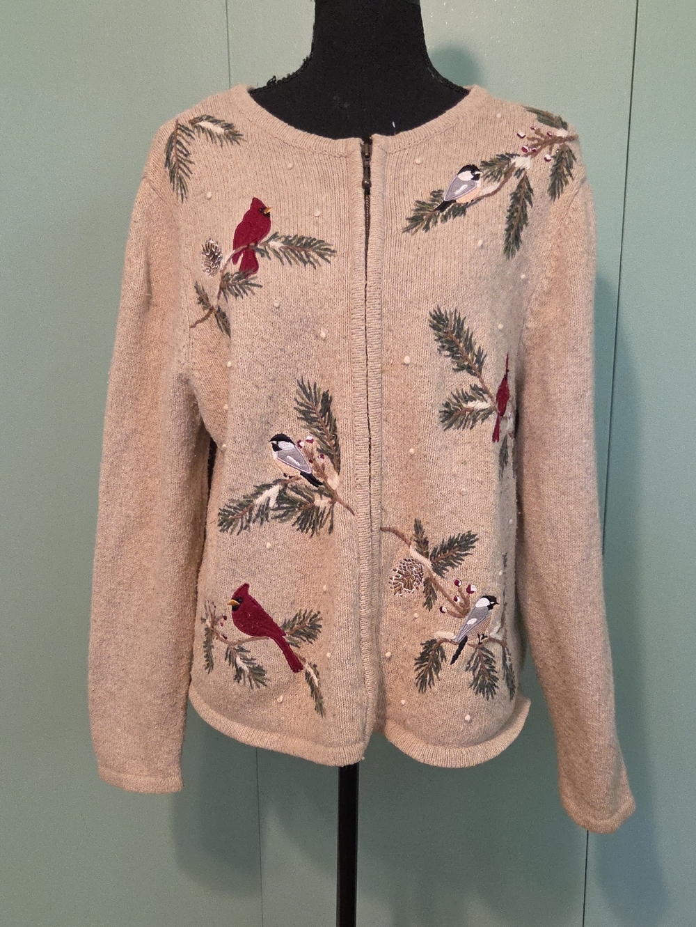 Croft & Barrow Cream Cardinal Holiday Christmas Swearer Size Xl Petite